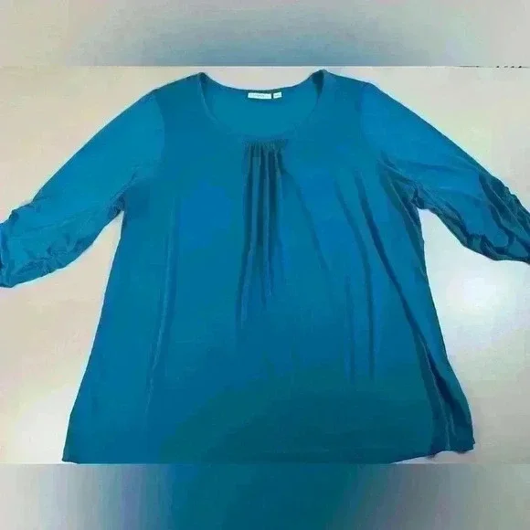 Susan Graver Liquid Knit Ruched Sleeve Tunic Teal Women’s 2X - Picture 1 of 11